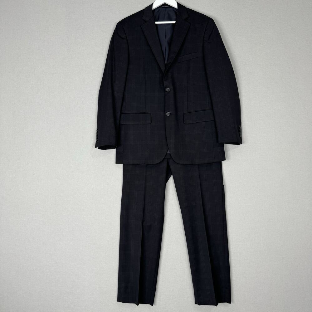 Pronto Uomo Mens Suit 41R Blue Wool Plaid Two Piece Set 35x30 Pants Formal Party